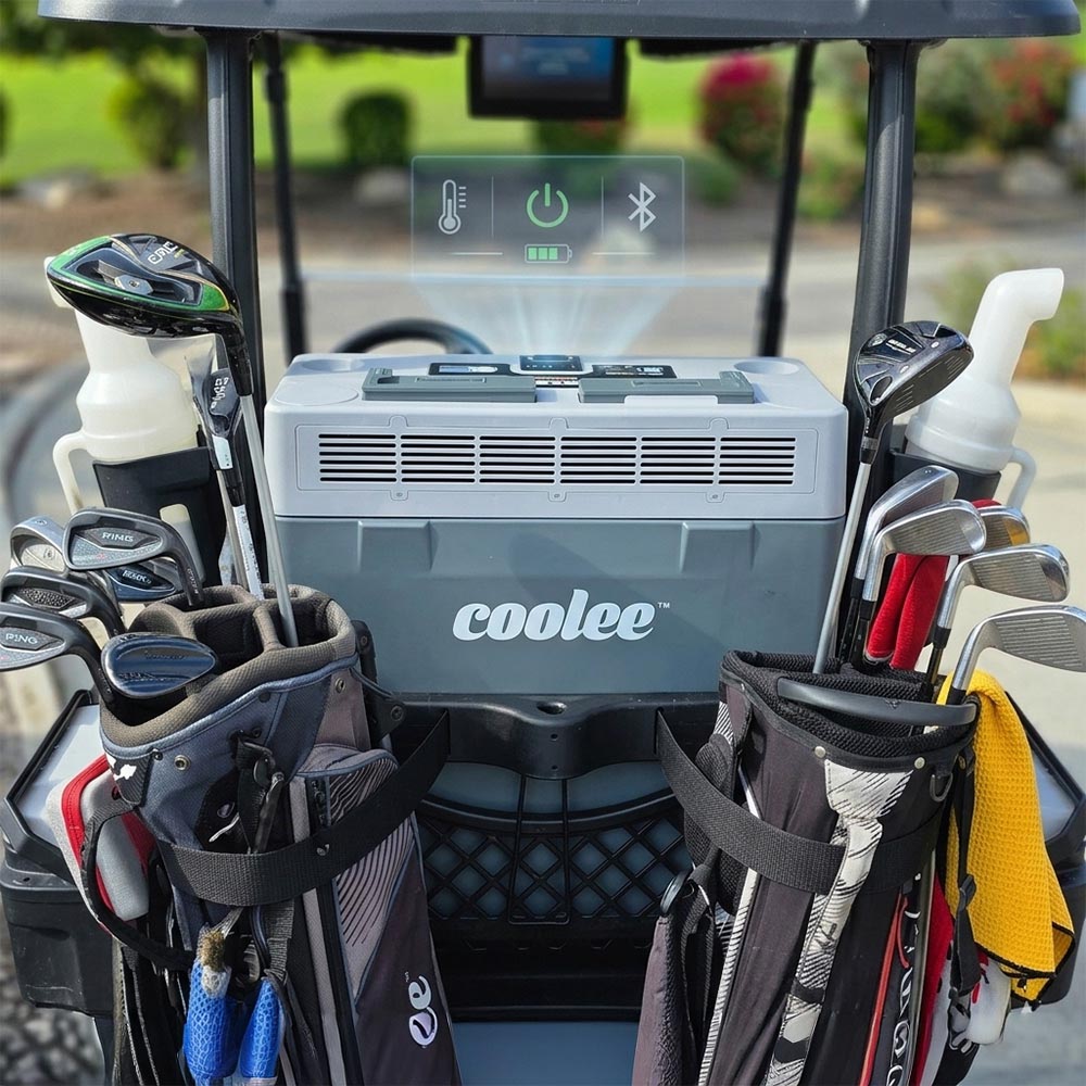 Coolee Tour LX golf cart cooling system with dual vents and rechargeable batteries